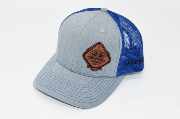 RETRO Stainless Headers Logo Hat- Leather Patch Grey on Blue