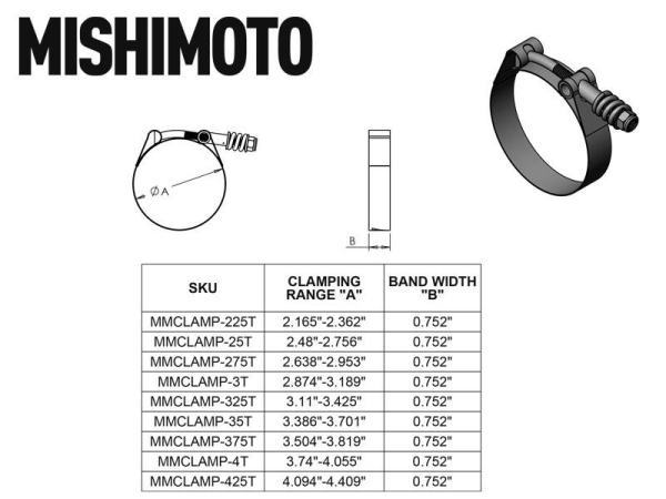 Mishimoto - Mishimoto Stainless Steel Constant Tension T-Bolt Clamp, 2.64"-2.95" (67mm-75mm)